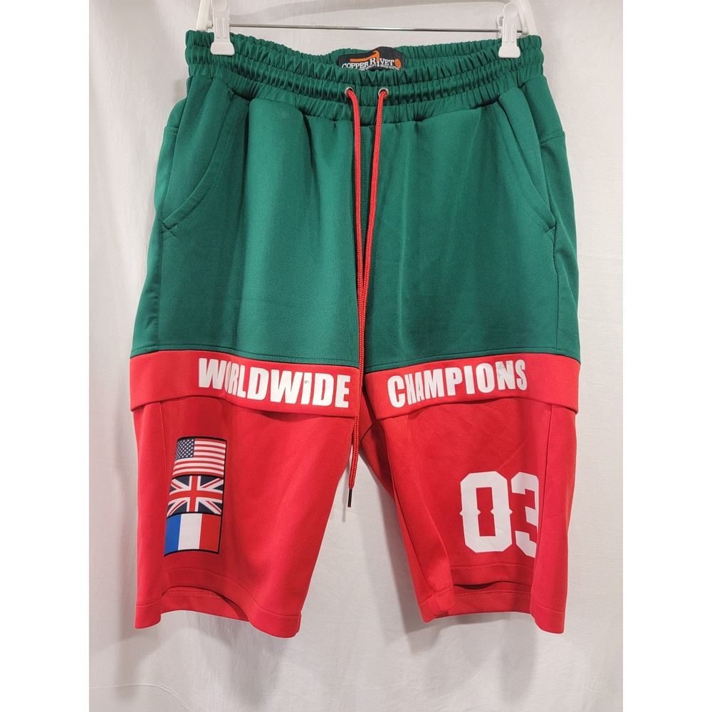 Copper Rivet Men's Sweat Shorts Green Red XL Graphic Drawstring Athletic
